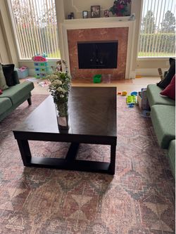 Espresso Wood Coffee Table w/ Lower Shelf – La Jolla