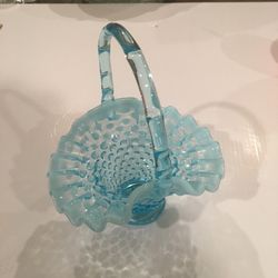 Fenton Turquoise Bubble Glass Basket