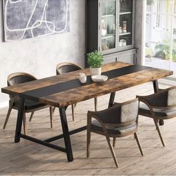 Industrial Rustic Brown Wooden 4 Legs Dining Table
