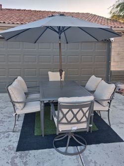 Patio Set All New Table and 6 Chairs With New Cushions And New Umbrella