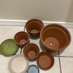 Plant Pots Set Terracotta + Saucers Like New
