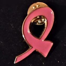 Pink Breast Cancer Awareness Ribbon With Silver Trim Vintage Collectible Lapel Pin