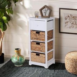 
New Decorative Storage Cabinet with Removable Water Hyacinth Woven Baskets for Living Room