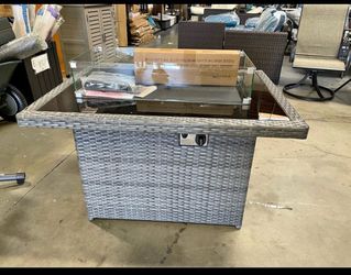 Assembled New  Wicker 43" Patio Outdoor Propane Fire Pit Table with Waterproof Cover 55,000 BTU