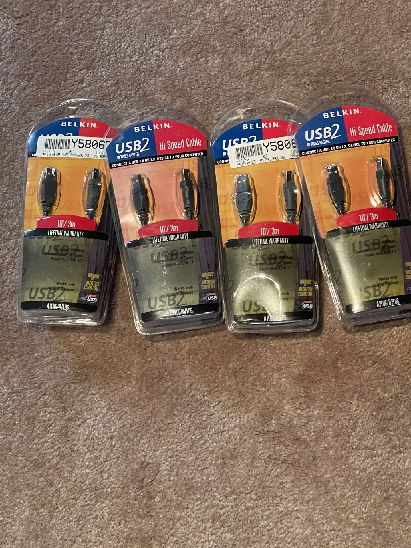 (4) New Belkin USB Hi-Speed Cable