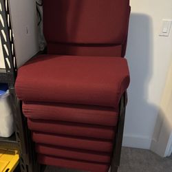 Six (6) Burgundy 21” W Stacking Church Chairs