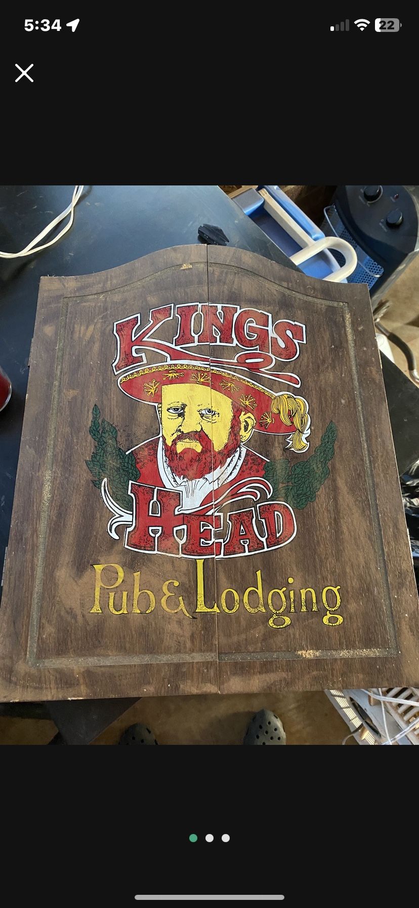 Vintage Kings Pub Wooden Box With Dartboard Set