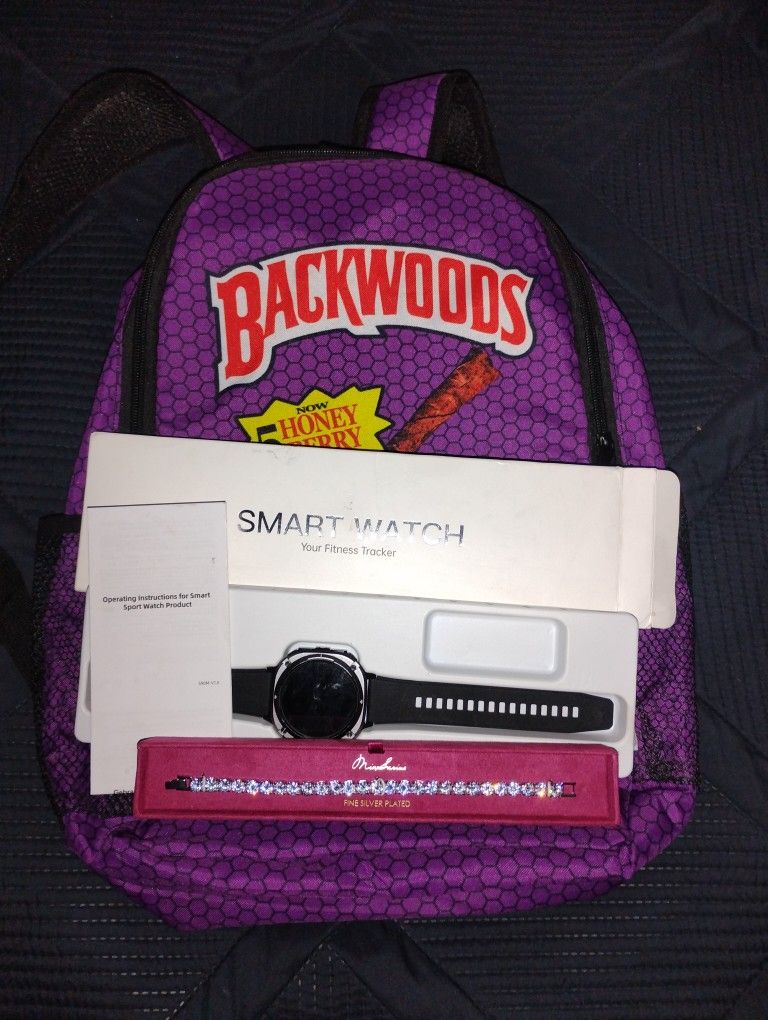 Package Deal Everything Brand New , Backwoods Book Bag, Smart Watch,And 7inch 4mm Tennis Bracelet 