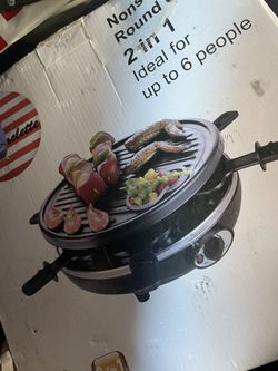 Party Non Stick Round Grill Raclette 2 In 1 For 6 People New