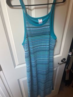 No Boundaries blue and teal wavy striped dress in a L