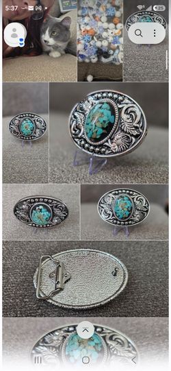New Silver Western Belt Buckle with Turquoise Stones SHIPPING AVAILABLE