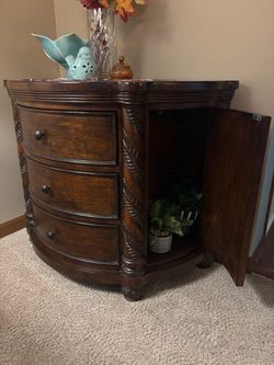Dark Wood Demilune Cabinet with Drawers