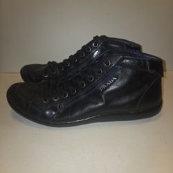 Prada Black Leather High Top Sneakers Size 11