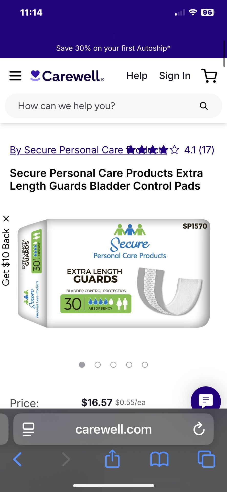 Secure Personal Care Products Extra Length Guards Bladder Control Pads
