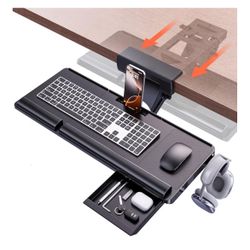 Klearlook Upgraded Ergonomic Keyboard Tray Under Desk, Adjustable Sliding Keyboard Platform Holder, Keyboard Stand with Wrist Rest & Storage Drawer fo