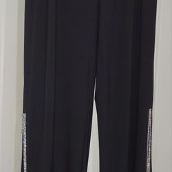 MSK BLACK Women's Rhinestone Trim Side Slit Pants, US medium stretch