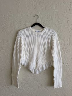 White Ribbed Knit Crop Sweater with Ruffles ✨