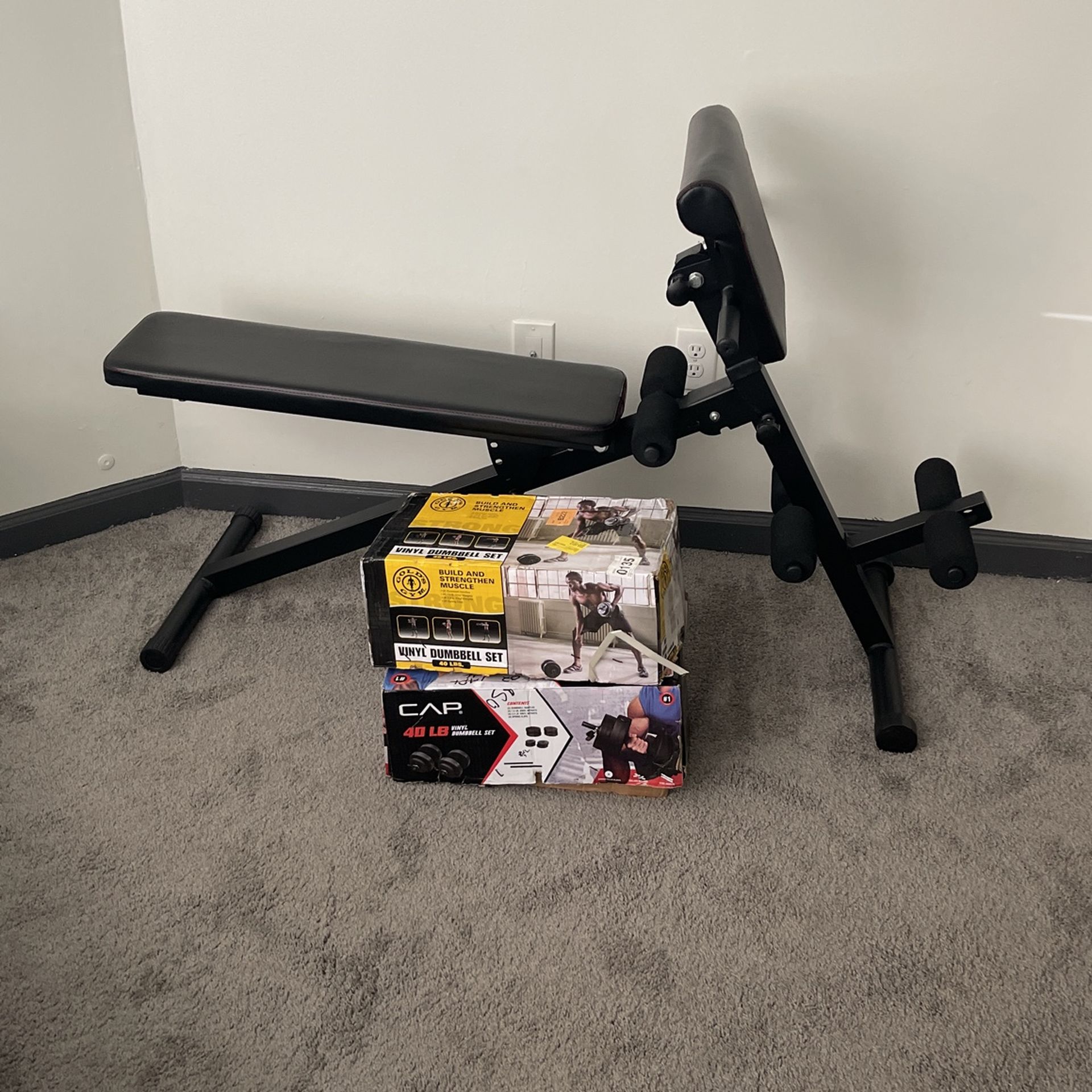 Bench And 2 Vinyl Dumbbell Set / Banca De Ejercicios Y Pesas