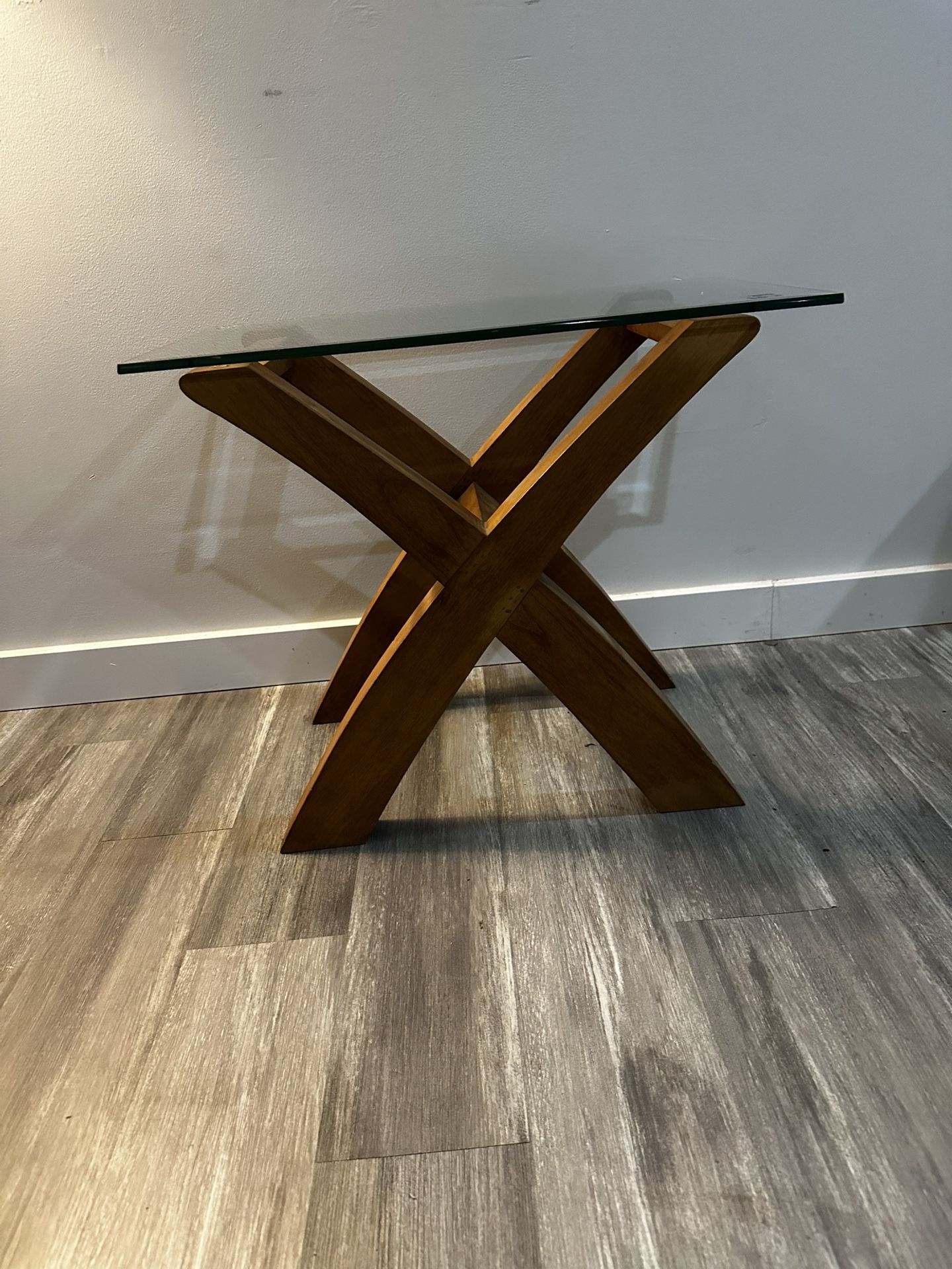 mid-century modern style wood and glass accent table