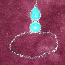Turquoise And Silver Ring And Braclet Connected