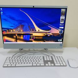 HP AIO 8th Gen 6 CORE I5 @ 2,8GHz. 256G SSD, 12G DDR4. USB3. DVD, 128M Graphics. WIFI. Bluetooth. Camera, Speakers. 22” Screen. Keyboard. Mouse. Win11