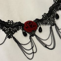 New Black Chain And Rose Flower Red Choker Necklace Valentines Day
