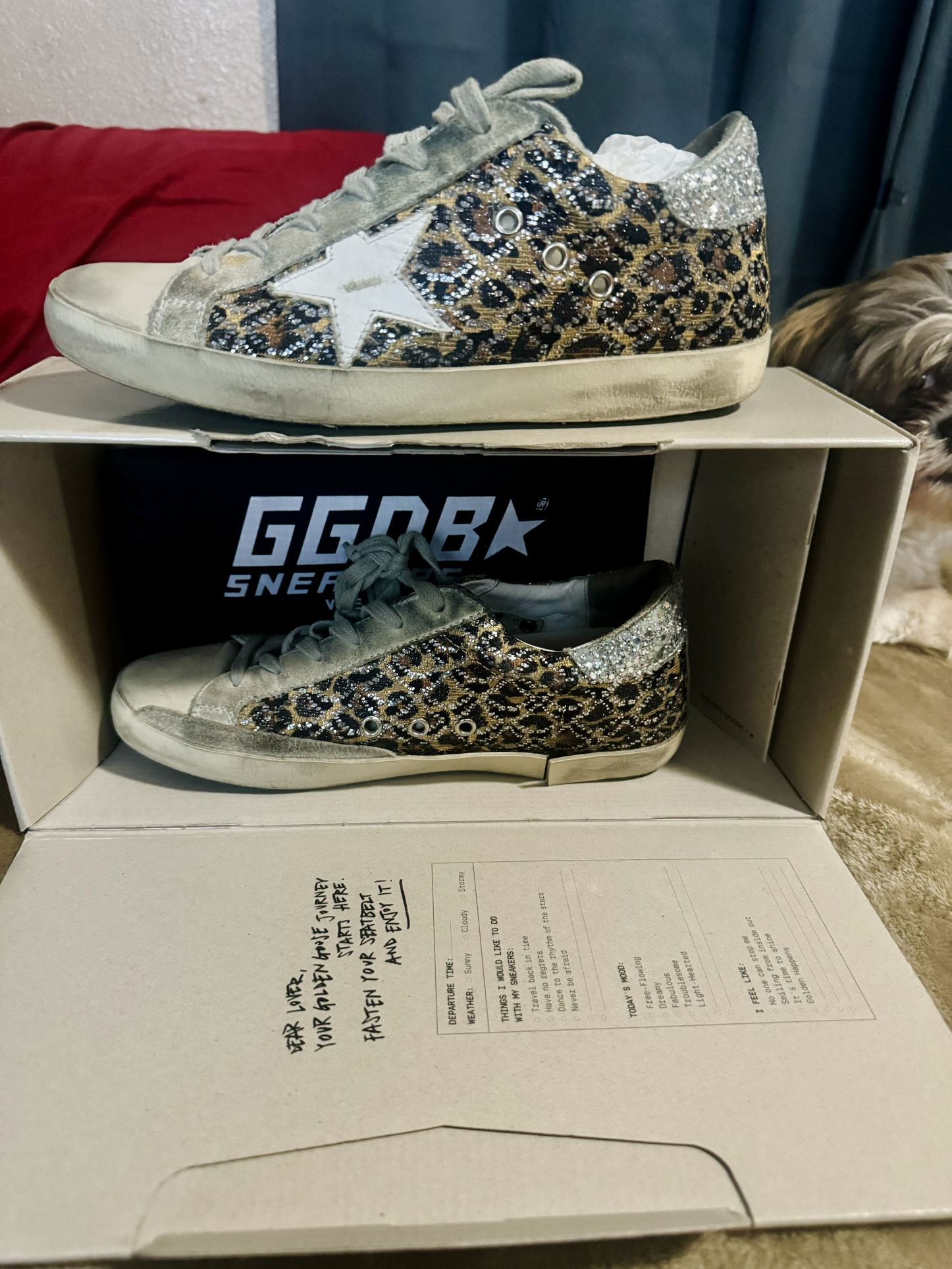 GOLDEN GOOSE Women’s Super-Star in leopard-print pony skin with leather star and heel tab