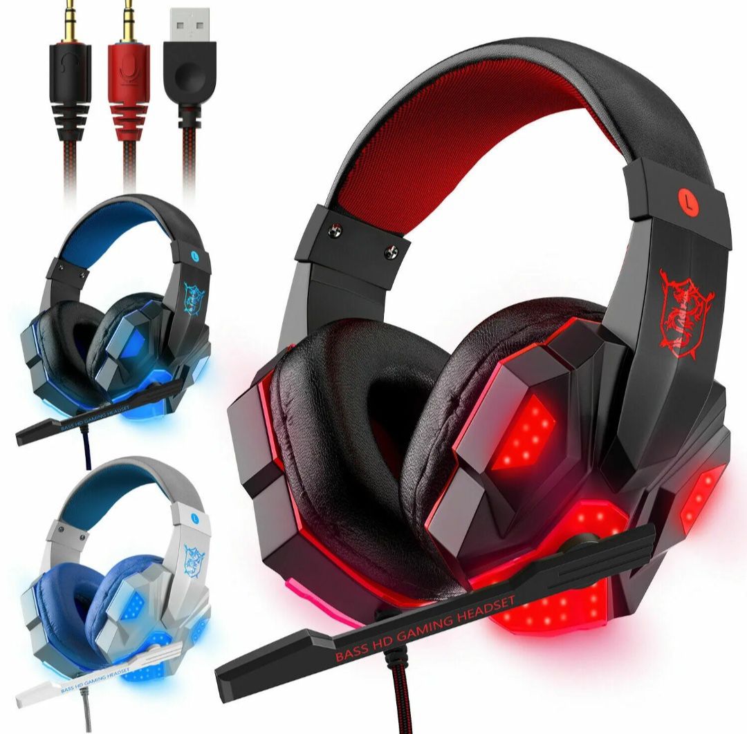 For PS4 PS5 Xbox Switch PC 3.5mm Stereo Headphones Mic LED Gaming Headset