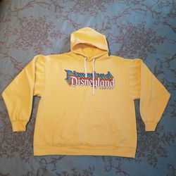 Disney Parks Disneyland Resort Yellow Retro Hoodie Sweatshirt Size Large