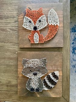 Handmade Fox & Raccoon String Art Wall Decor – Set of 2