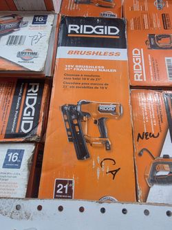 RIDGID 18V CORDLES BRUHLESS 21° DEGREES FRAMING NILER NEW TOOL ONLY