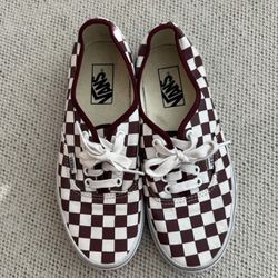 Vans Authentics Maroon And White Checkered  Skate Shoes