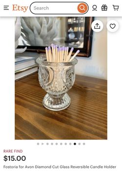 Fostonia for Avon Diamond Cut Glass Reversible Candle Holder