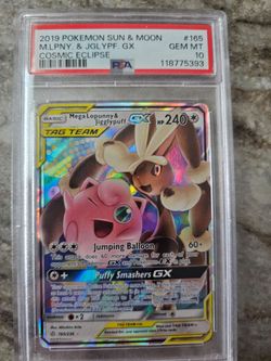 PSA 10 2019 POKEMON SUN & MOON COSMIC ECLIPSE #165 MEGA LOPUNNY & JIGGLYPUFF GX