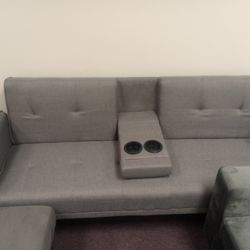 Gray Futon With Cupholder 