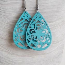 Marine Eden Bohemian Wooden Teal Drop Earrings
