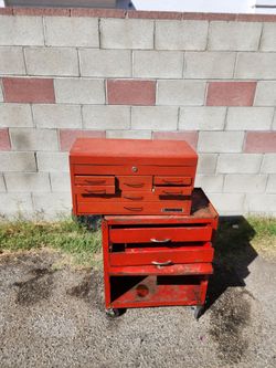 Vintage Tool Box Lot - Rolling Cart, Top Chest & Socket/Bit Trays