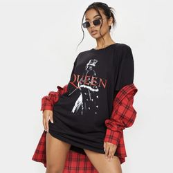 QUEEN X PRETTYLITTLETHING Black T-Shirt Dress NEW