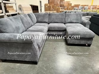 New Dark Gray Fabric Sectional Couch and Ottoman Set Corner Sofa Living Room Space Saving Apartment Size Modern Designer Style Small Many Color Beige