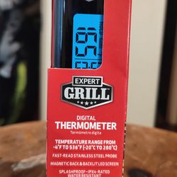 Expert Grill Digital Meat Thermometer Fast-Read Probe Magnetic Back LED