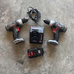     2 Porter Cable Drill  With One Battery And Charger 