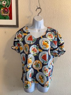 Women's Fruit Print Ruffle Sleeve Top