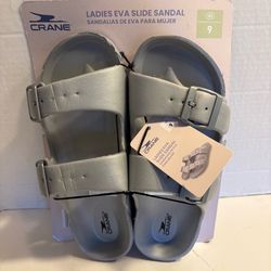 Crane Ladies EVA Slide Sandal Adjustable Straps Gray US 9