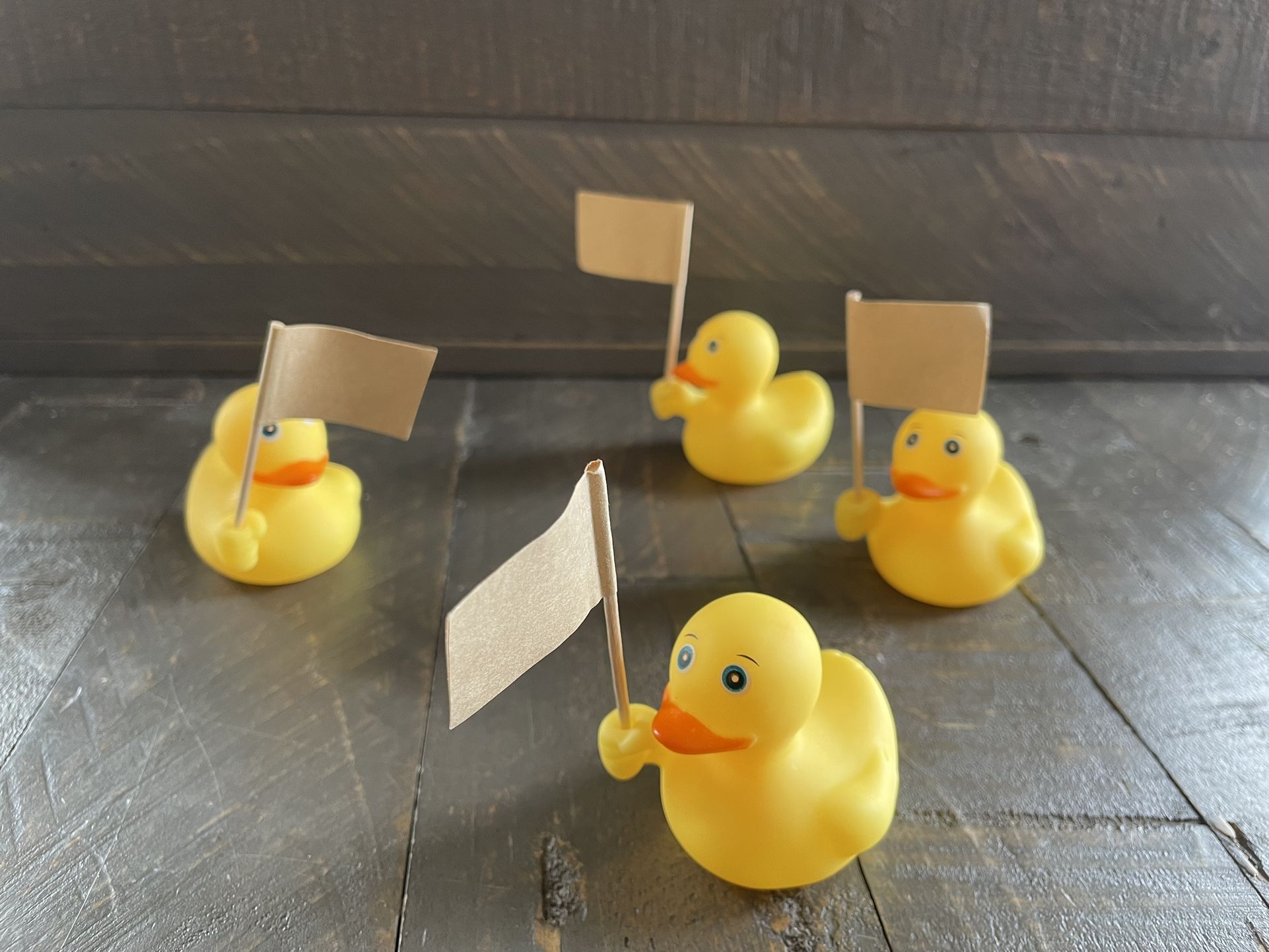 Set of (4) Squeaky ducks with flags for Jeep - bath - play - work 