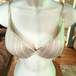 IZOD Bra Tan & White Stripped 90% Polyester & 10% Spandex, Lace 38C
