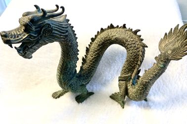 Vintage Bronze Chinese Dragon Sculpture, 9.5” L x 6” H