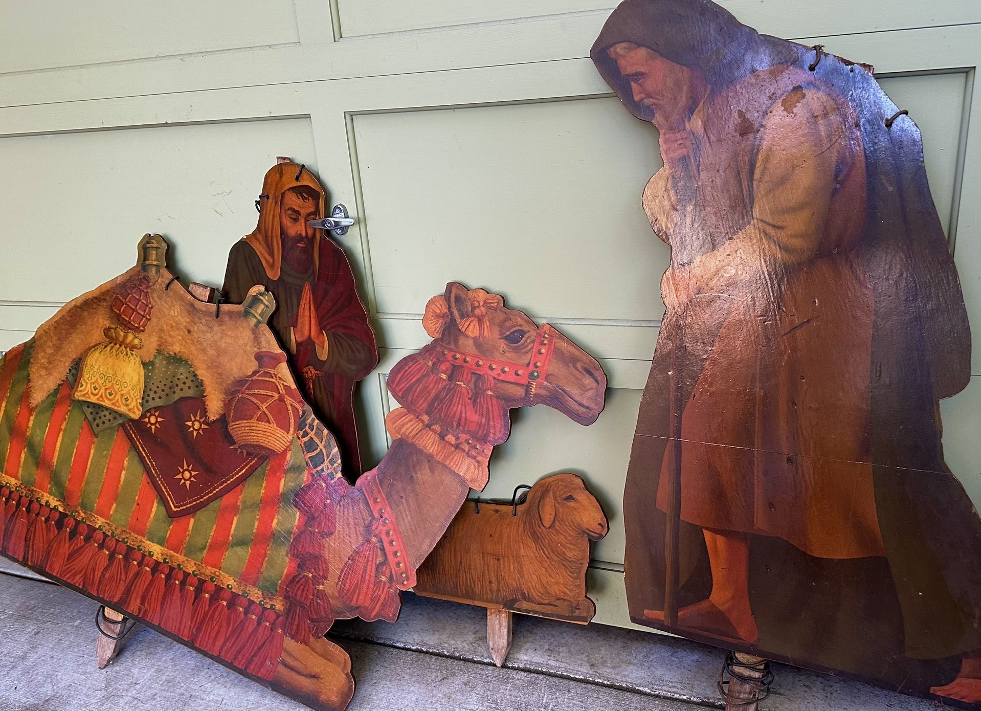 1950s Vintage Mid-Century Nativity Scene Wood Cutouts Christmas Outdoor