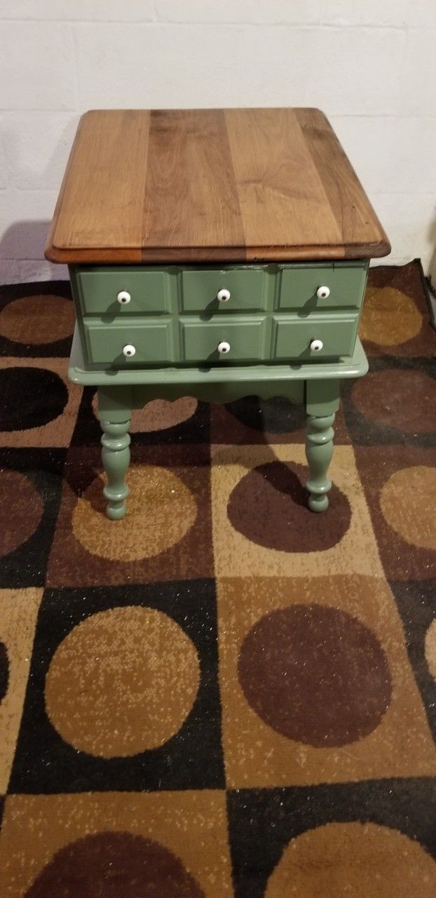 Refurbished Sage Green Table With A Stained Top