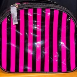 Avon Pink and Black Striped Toiletry Case