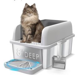 New XL 8" Deep Enclosed Stainless Steel Cat Litter Box for Big Cats High-Side Anti-Leakage Structure